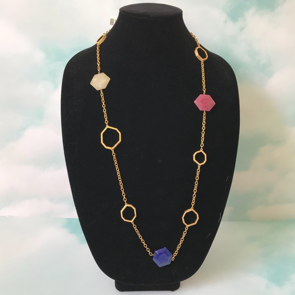 Isharya Geometric Multicolor Stone Chain Necklace